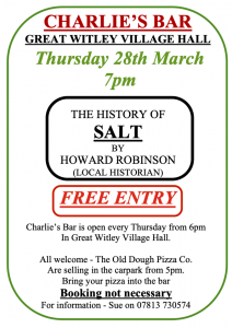 FREE EVENT!!!  THE HISTORY OF SALT by Howard Robinson @ Great Witley Village Hall