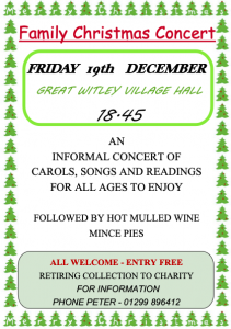 FAMILY CHRISTMAS CONCERT @ Great Witley Village Hall