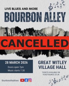 BOURBON ALLEY - Live Blues and More @ Great Witley Village Hall