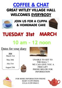 COFFEE & CHAT @ Great Witley Village Hall