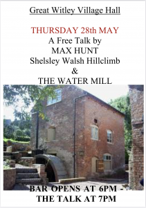 CHARLIE'S BAR - A Free Talk by MAX HUNT, Shelsley Walsh Hill Climb & Water Mill @ Great Witley Village Hill