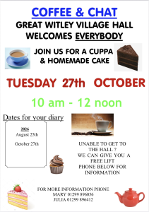 COFFEE & CHAT @ Great Witley Village Hall